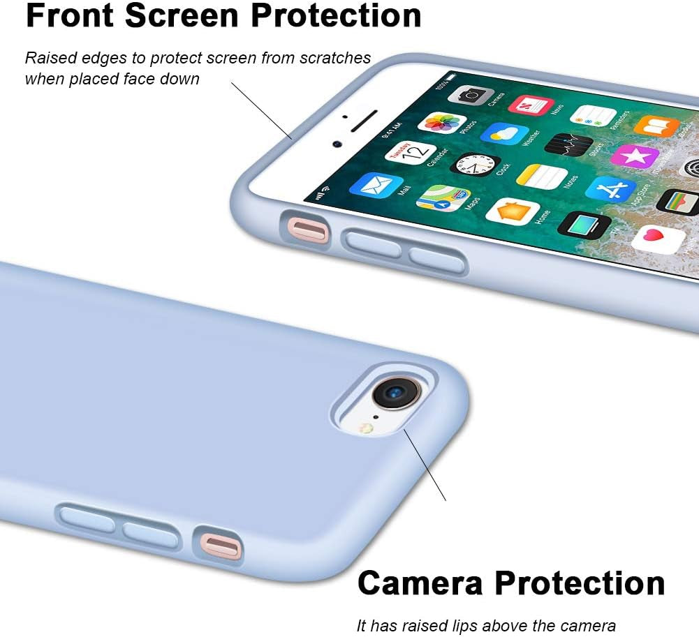 Iphone SE Case 2022/2020, Iphone 8 Case, Iphone 7 Case, Non-Slip Liquid Silicone Gel Rubber Bumper Phone Case Soft Microfiber Lining Hard Shockproof Protective Cases Cover 4.7", Light Blue