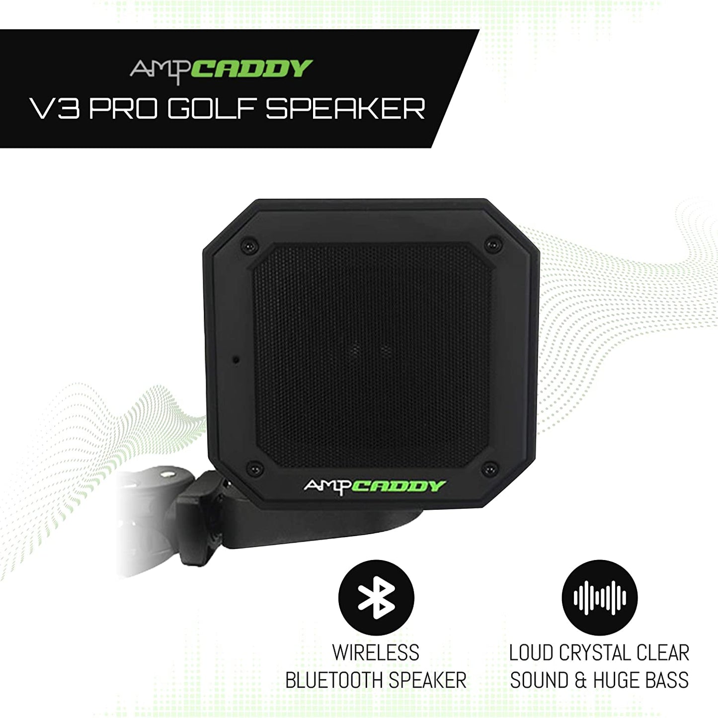 Golf Bluetooth Speaker with Mount, Bluetooth Speaker and Mount with Loud Stereo Sound and Bass Boost, Extended Playtime and Range (V3 Pro - 15 Watts)