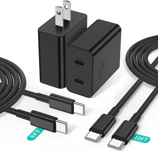 2Port 45W Super Fast Charger Type C for Samsung S25 Ultra/S24, PD3.0 USB C Android Phone Charger Fast Charging Block with 6FT/10FT Type C Cord for Samsung Galaxy S25+ Plus/S24+/S23/S22 Ultra/Iphone 16