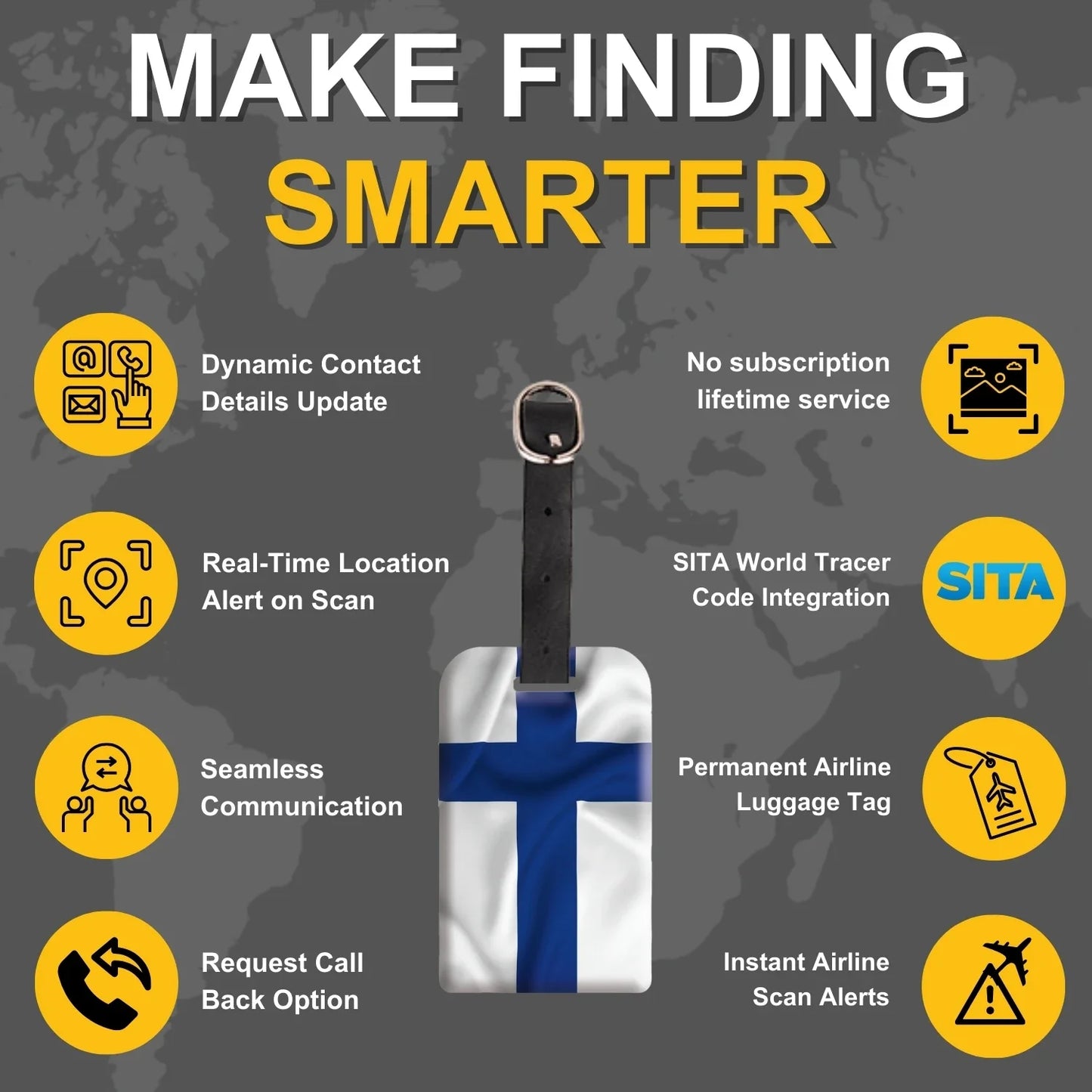 Smart Bag Security Tag -  Finland  Flag [Pack 2]