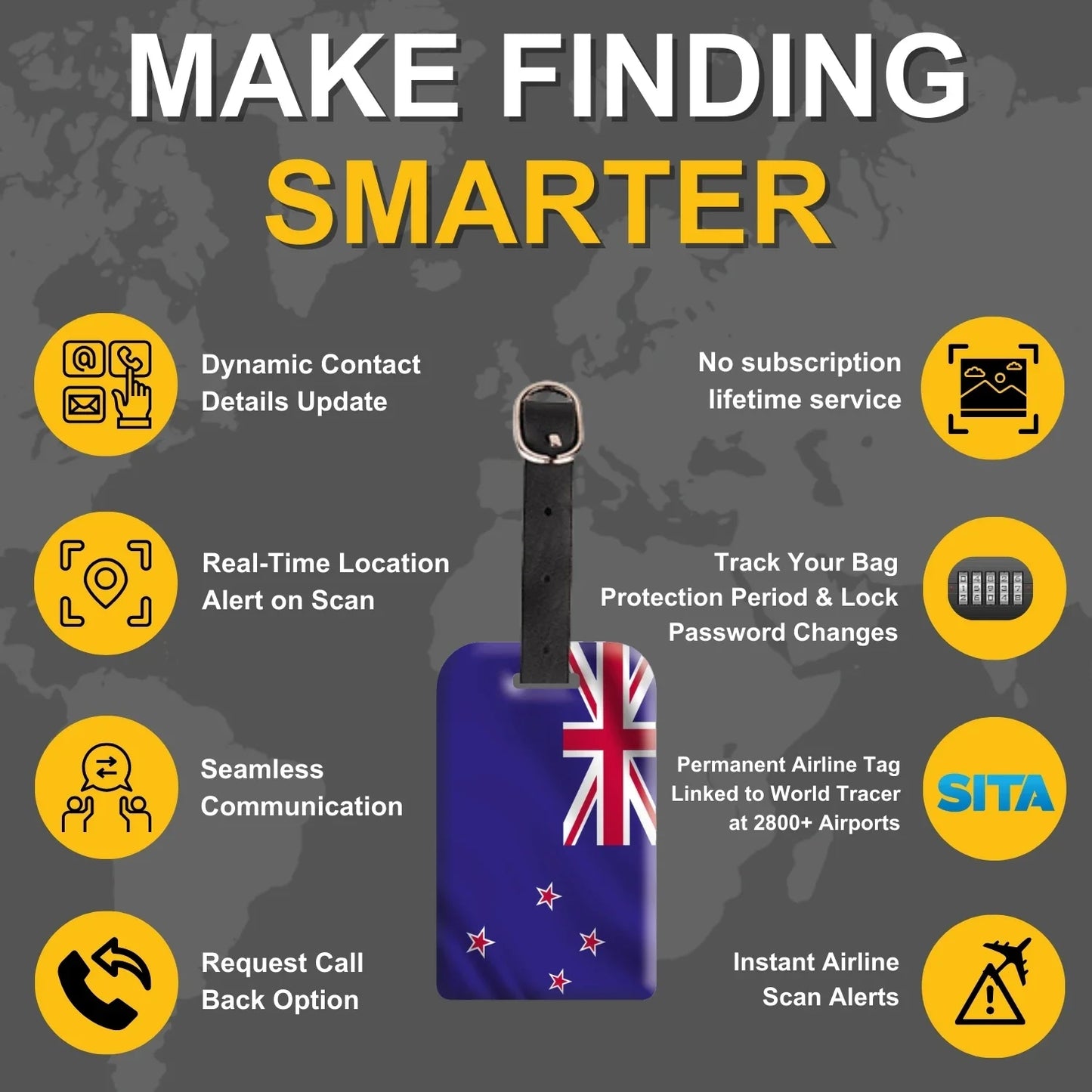 Smart Bag Security Tag -  New Zealand Flag [Pack 2]